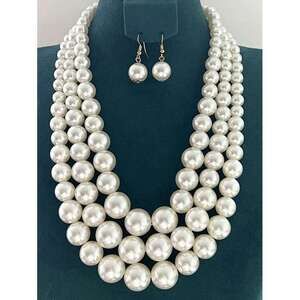3 Pieces Colorful Imitation Pearl Necklace Earring Set Banquet Dress Y2K
